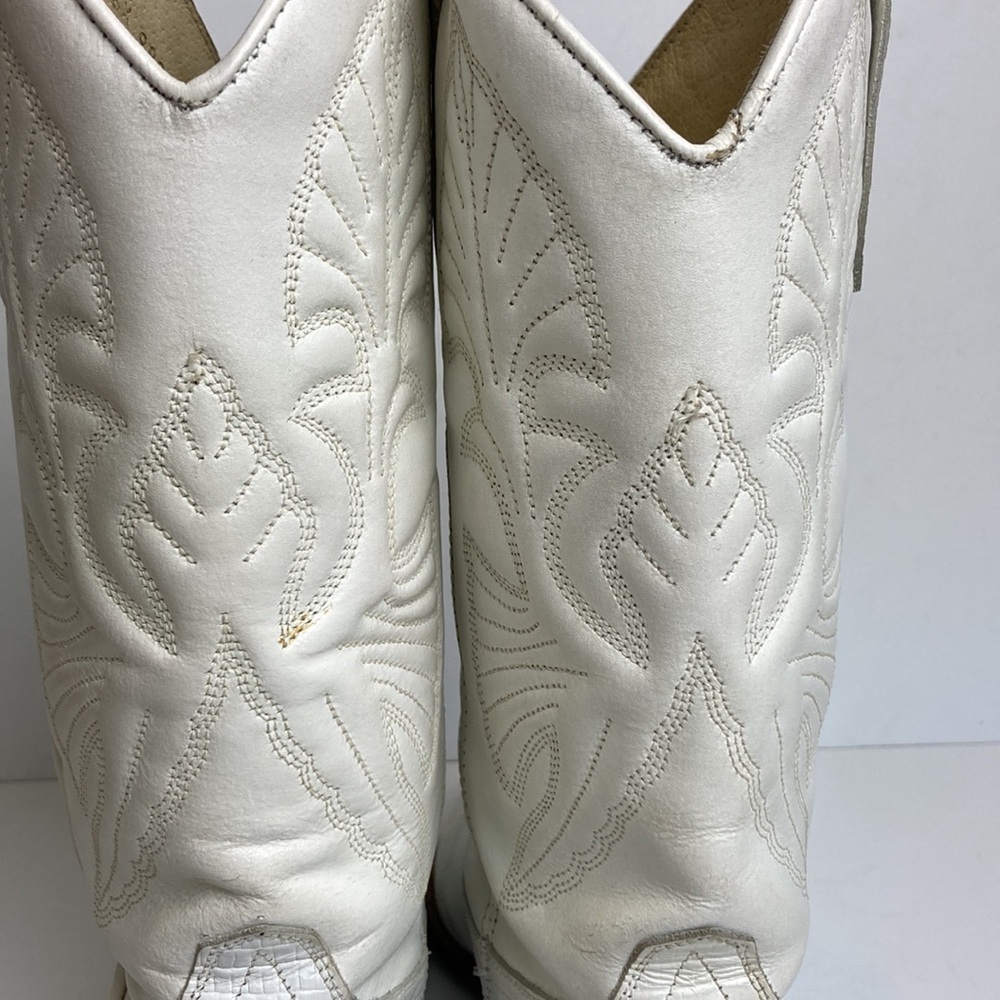 Vintage Brass Plum White Genuine Leather Cowboy Boots 6.5 Rodeo 80’s Rockabilly - Picture 12 of 16